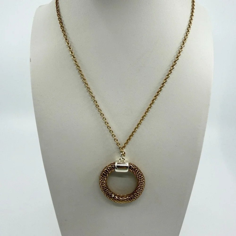SHB Mesh Circle Pendant Necklace Gold Tone Textured Statement Layering Boho Gift